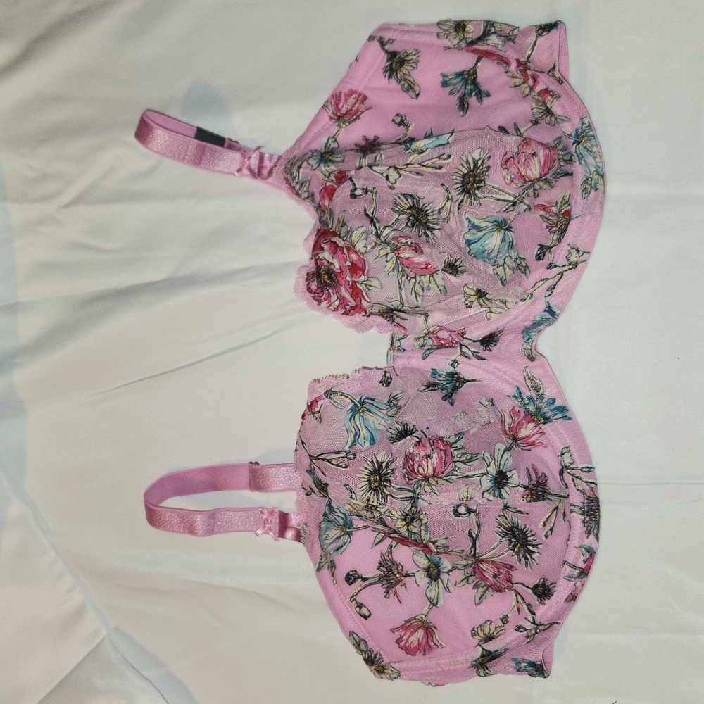 Floral pink unlined bra